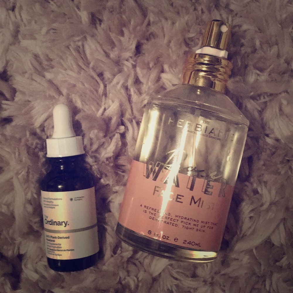 The Ordinary squalane oil and rose water face mist